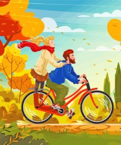 Autumn Couple Riding Bicycle Paint By Numbers