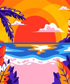 Beach And Sunset Art Illustration Paint By Numbers