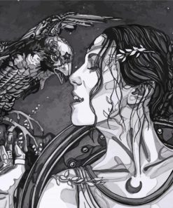 Black And White Woman And Hawk Art Paint By Numbers