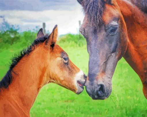 Brown Mare Horse And Foal Paint By Numbers