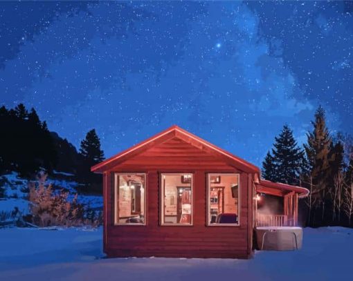 Cabin At Night Art Paint By Numbers