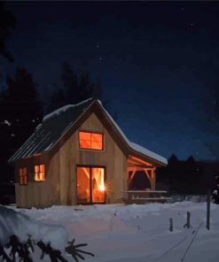 Cabin At Night Paint By Numbers