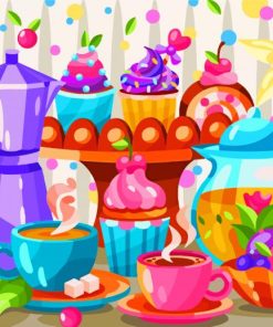 Cake And Coffee Cups Paint By Numbers