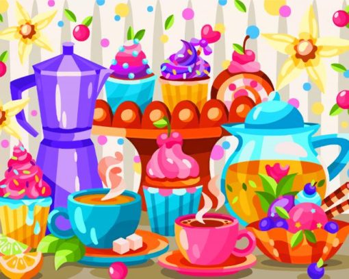 Cake And Coffee Cups Paint By Numbers