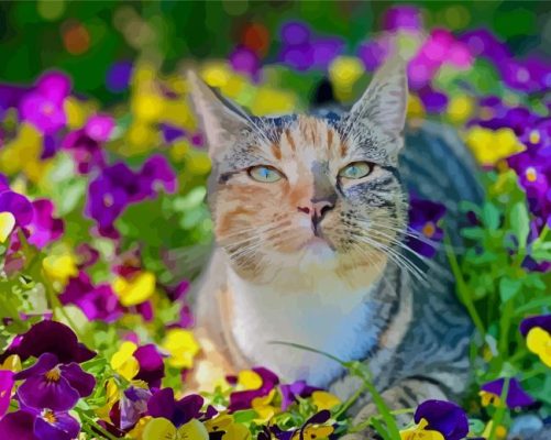 Cat In Flowers Paint By Numbers