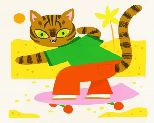 Skateboarding Cat Paint By Numbers