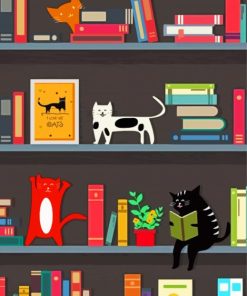 Cats On Bookshelf Art Paint By Numbers