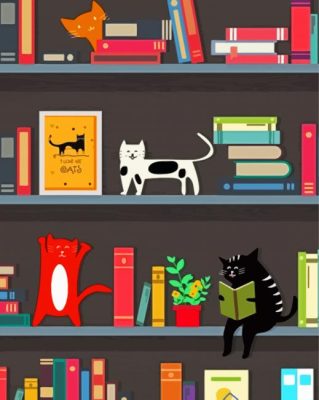 Cats On Bookshelf Art Paint By Numbers