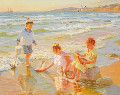 Children Playing On The Beach Paint By Numbers