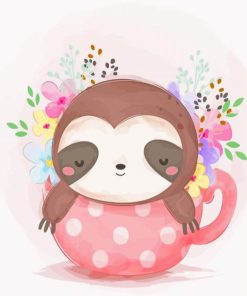 Baby Sloth In Cup Paint By Numbers