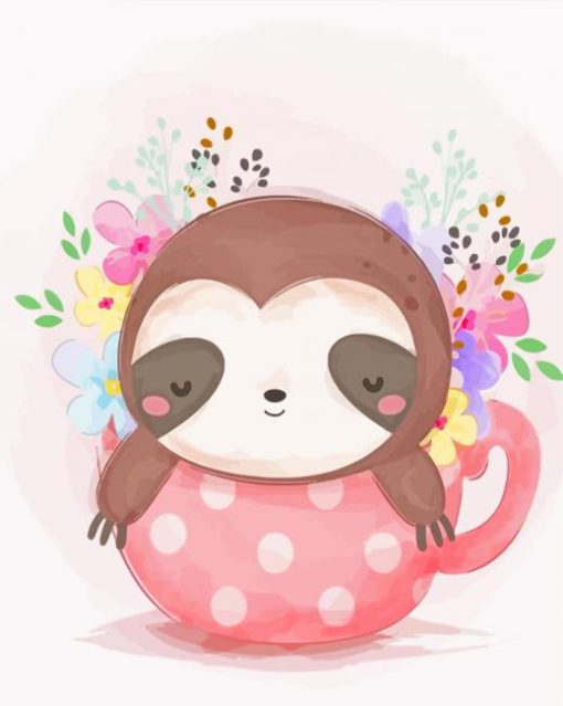 Baby Sloth In Cup Paint By Numbers