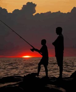 Father And Son Fishing Silhouette At Sunset Paint By Numbers