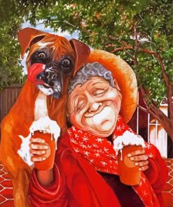 Funny Old Woman And Dog Paint By Numbers