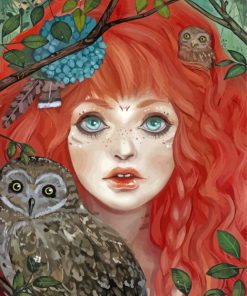 Ginger Girl With Owls Paint By Numbers