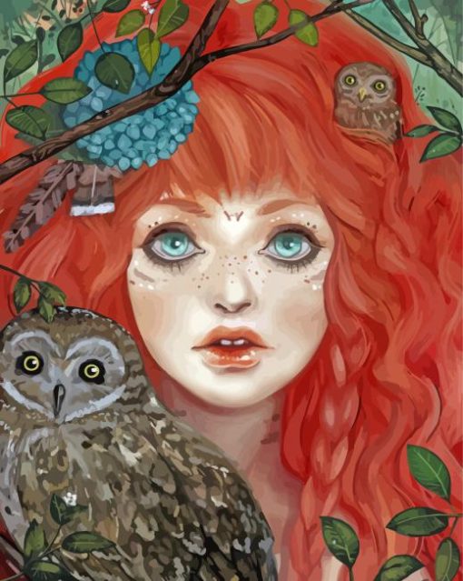 Ginger Girl With Owls Paint By Numbers