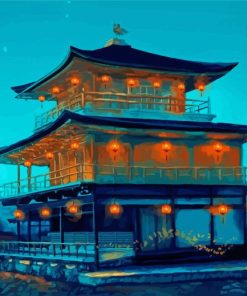 Golden Palace Japan At Night Art Paint By Numbers