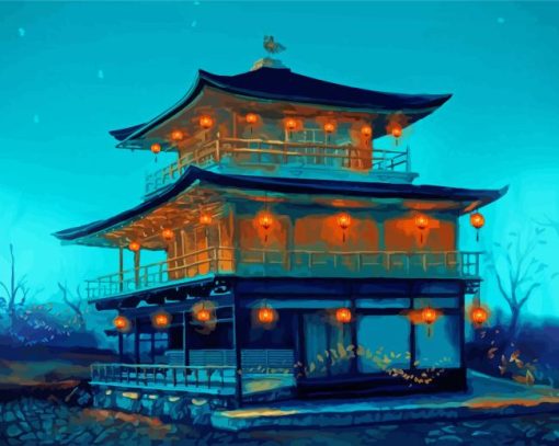 Golden Palace Japan At Night Art Paint By Numbers