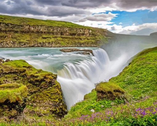 Gullfoss Falls Landscape Paint By Numbers