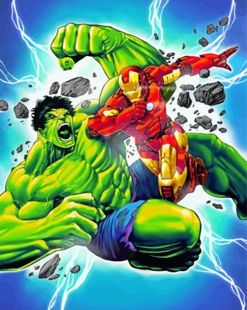 Hulk And Iron Man Fight Paint By Numbers