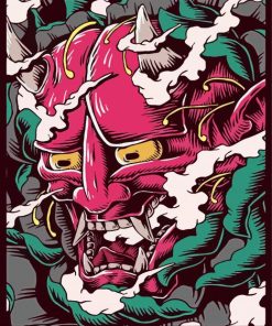 Illustration Japanese Demon Mask Paint By Numbers