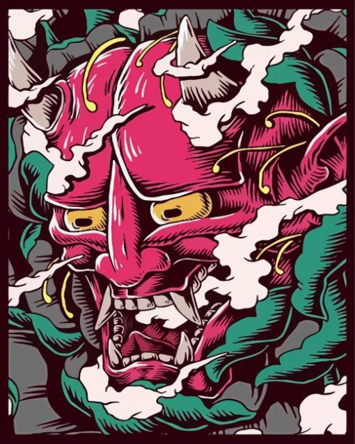 Illustration Japanese Demon Mask Paint By Numbers