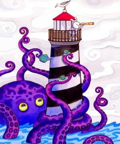 Lighthouse And Octopus Art Paint By Numbers