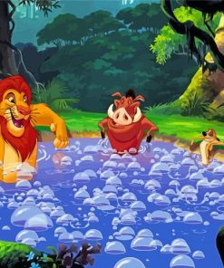 Lion King Timon And Pumbaa Taking Bath Paint By Numbers