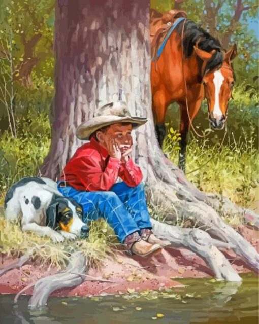 Little Cowboy And Dog Paint By Numbers