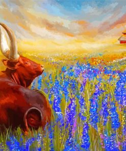 Longhorn In Texas Bluebonnets Field Paint By Numbers