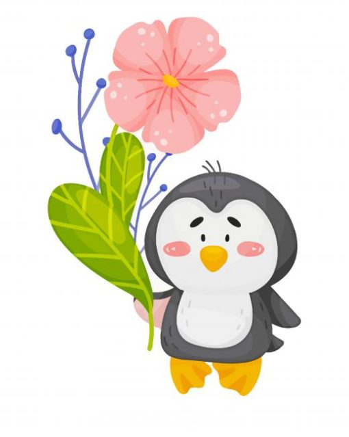 Penguin With Flower Paint By Numbers