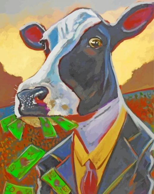 Rich Cow Wearing Suit Paint By Numbers