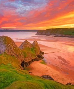 Sunset At Three Cliffs Bay Swansea Paint By Numbers