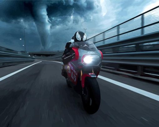 Suzuki Gsxr Biker Escaping From Tornado Paint By Numbers