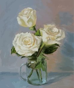 Three White Flowers In Glass Vase Paint By Numbers