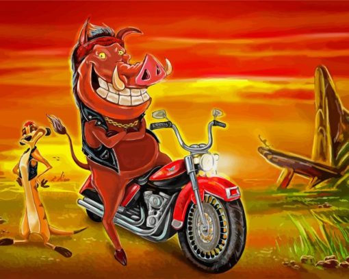 Timon And Pumbaa Bike Rider Paint By Numbers