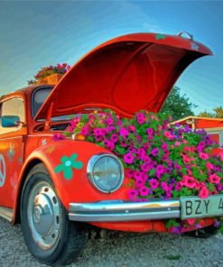 VW Beetle And Cherry Blossom Paint By Numbers