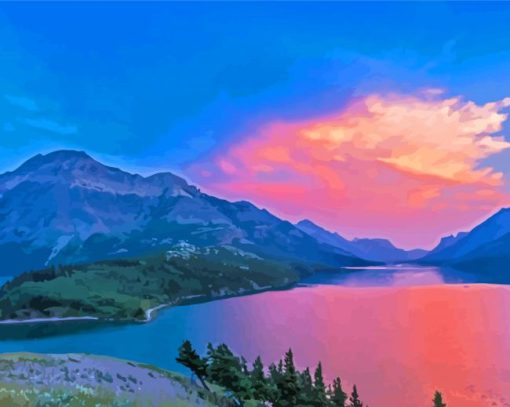 Waterton Lake At Sunset Paint By Numbers