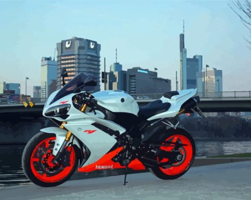 White And Orange Yamaha YZF R1 Paint By Numbers