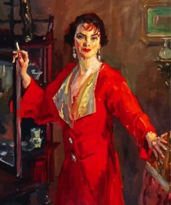 Woman In Red Dress Smoking Paint By Numbers