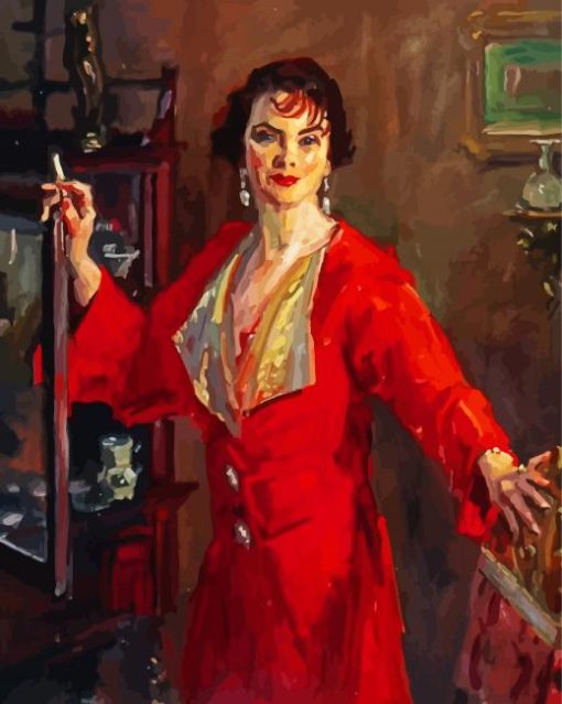 Woman In Red Dress Smoking Paint By Numbers