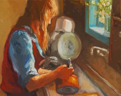 Woman Washing Dishes Paint By Numbers