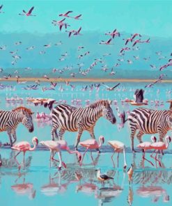 Zebra And Flamingos In Lake Nakuru Paint By Numbers