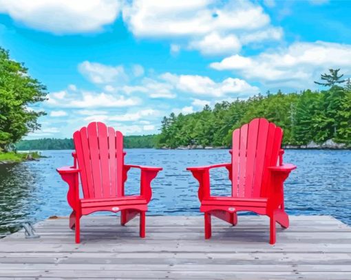 Aesthetic Red Lake Chairs Paint By Numbers