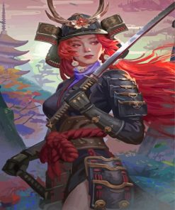 Alone Samurai Girl With Red Hair Paint By Numbers