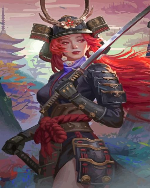 Alone Samurai Girl With Red Hair Paint By Numbers