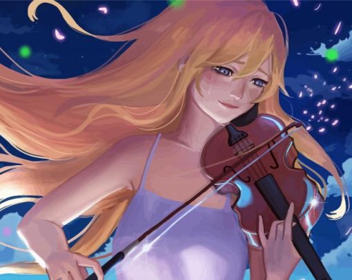 Anime Sad Girl Playing Violin Paint By Numbers