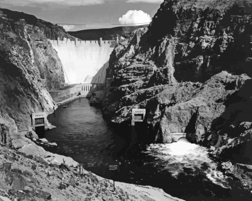 Black And White Hoover Dam Paint By Numbers