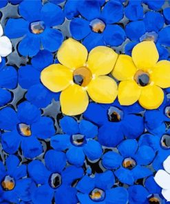 Blue Flowers With Two Yellow Allamanda Flowers Paint By Numbers