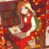 Cartoon Autumn Girl Reading Book Paint By Numbers