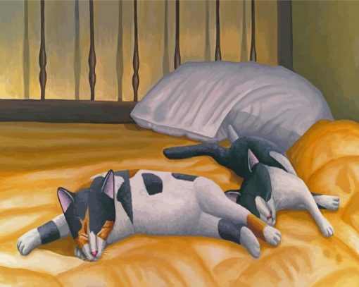 Cats Sleeping On Big Bed Paint By Numbers